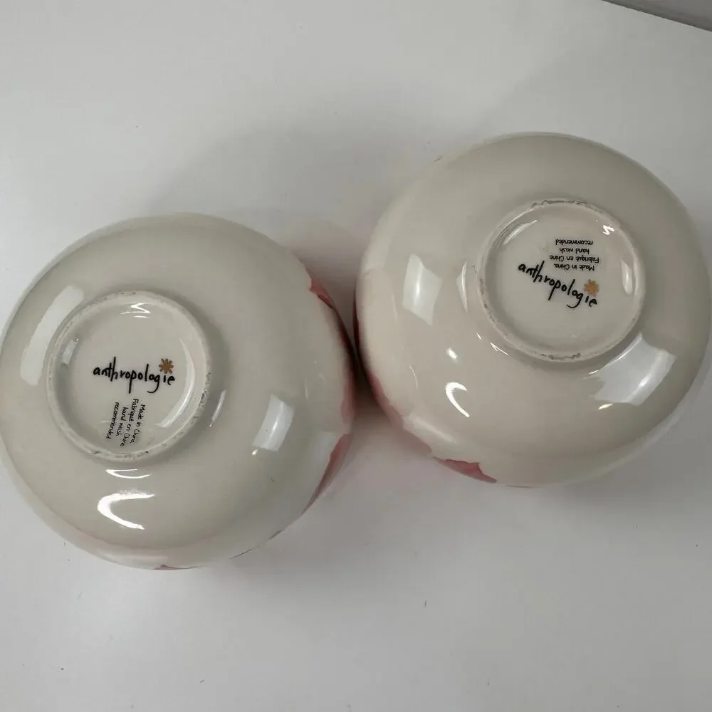 Anthropologie Night Sky Cereal Bowls Watercolor Gold Star Ceramic Round Set of 2